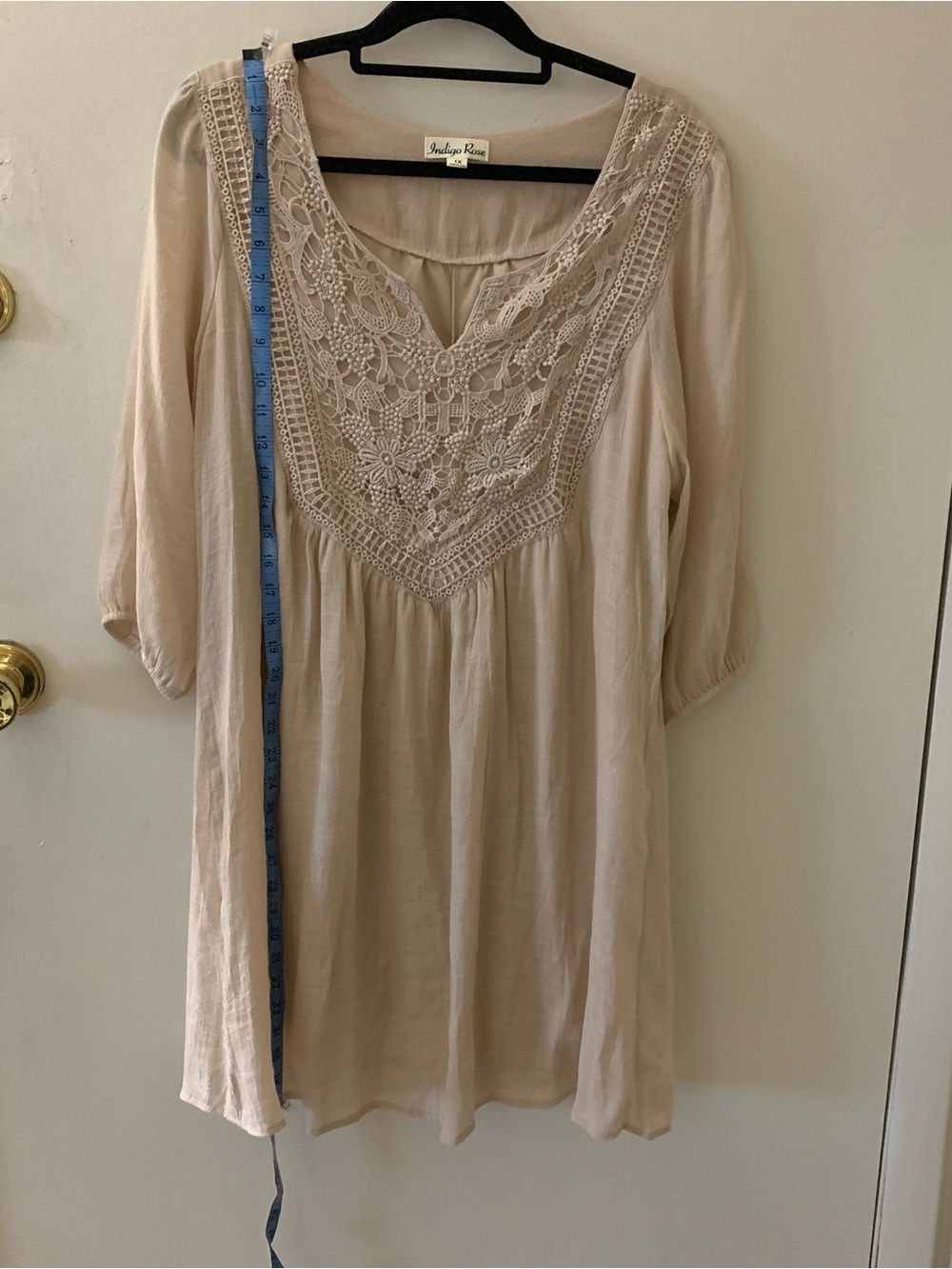 Indigo Rose Cream Crochet-Yoke Boho Tunic Dress